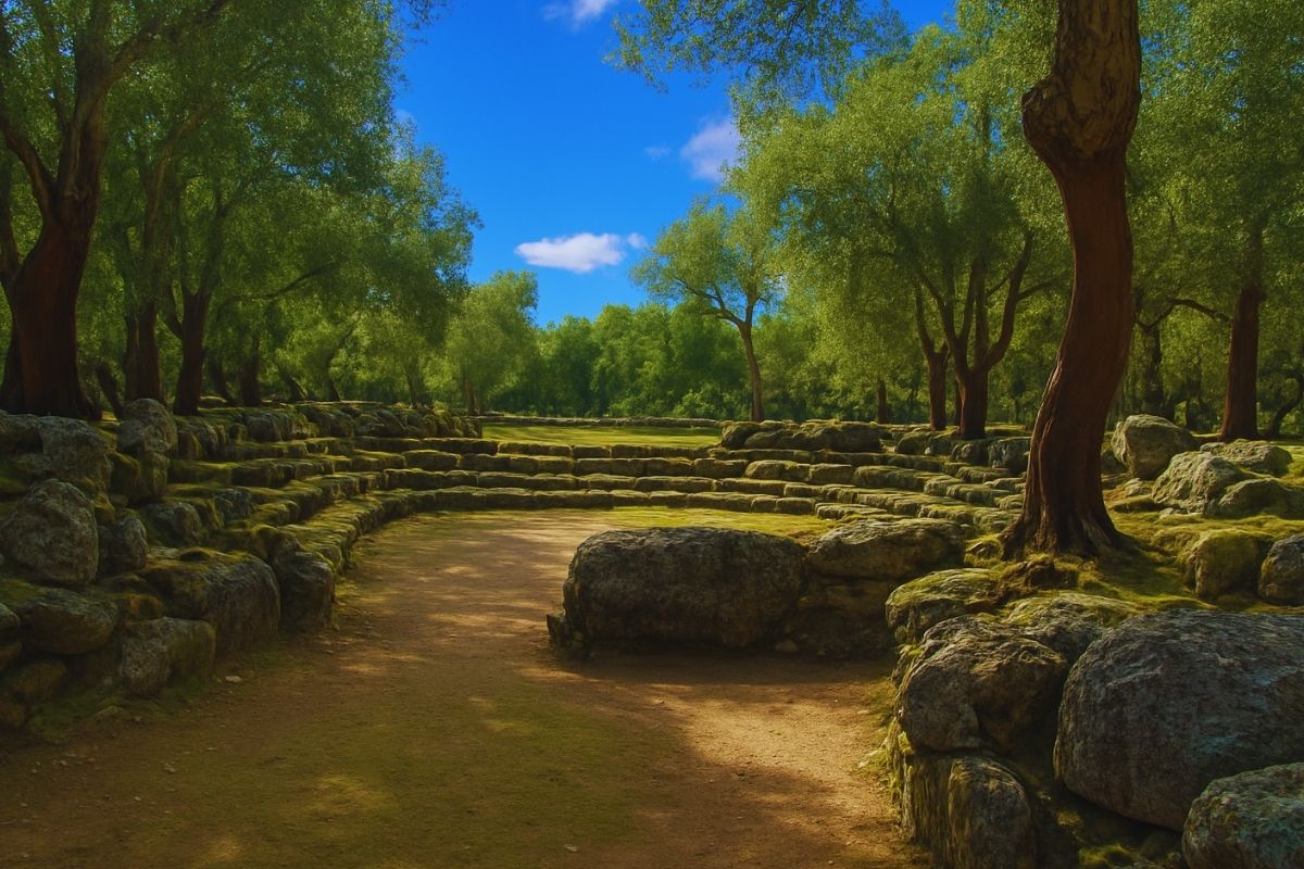 Site nuragique de Romanzesu en Barbagia, au cœur de la Sardaigne intérieure au printemps